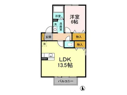 ウィルコート C(1LDK/2階)の間取り写真