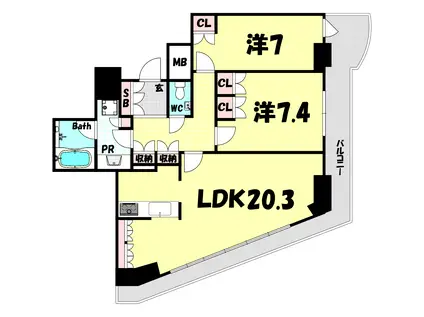 ジークレフ新神戸タワー(2LDK/35階)の間取り写真