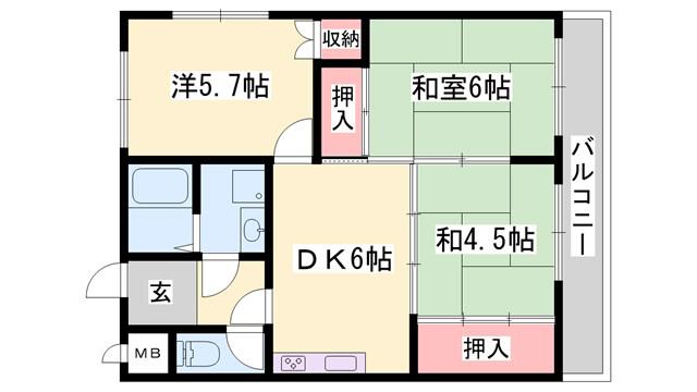 ハイツ夢前川(3DK/3階)の間取り写真
