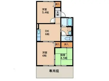 レインボーハイツ(3DK/1階)の間取り写真