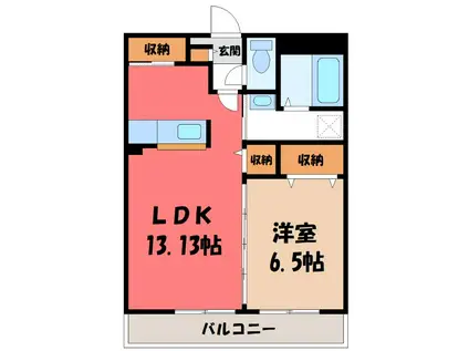 NEW WELL COURT高崎問屋町(1LDK/3階)の間取り写真