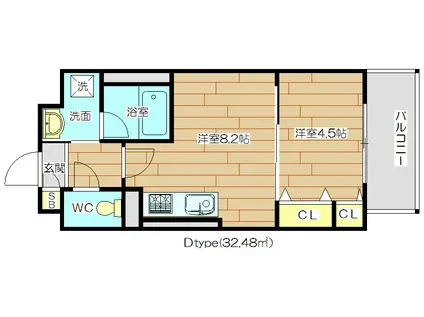 グランブルー高槻(1LDK/4階)の間取り写真
