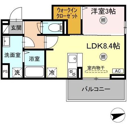 フリーデンやりた(1LDK/2階)の間取り写真
