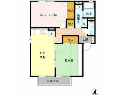 ドミールA棟(2DK/2階)の間取り写真