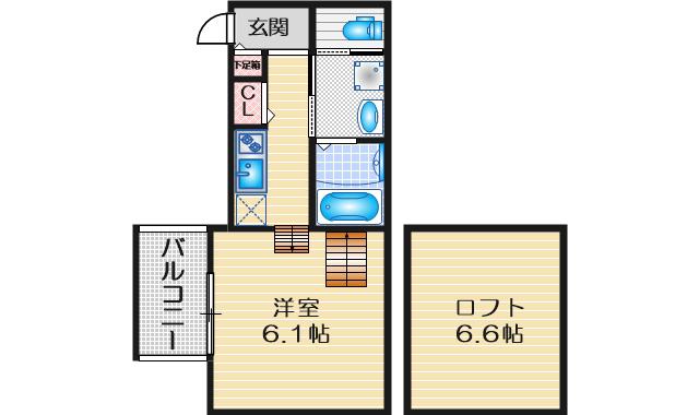 スマイルセレクト中村公園(1SK/2階)の間取り写真