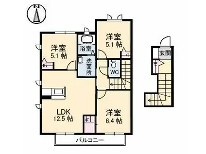 シャーメゾン西泉 A棟(3LDK/2階)の間取り写真