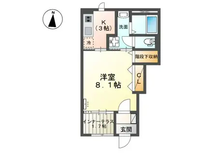 シルキーII(1K/1階)の間取り写真