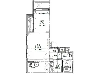 CHERIM築地口LUNA(1LDK/3階)の間取り写真