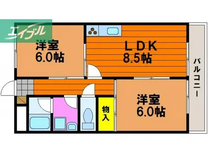 ハイデンスホンダ(2DK/8階)の間取り写真