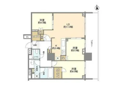 HARUMI FLAG PARK VILLAGE T棟(3LDK/24階)の間取り写真