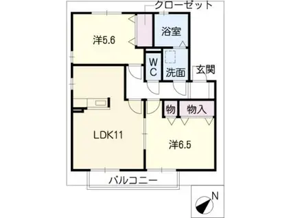 サンセレッソB棟(2LDK/2階)の間取り写真