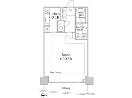 河田町ガーデン クラブフロア(1K/34階)の間取り写真