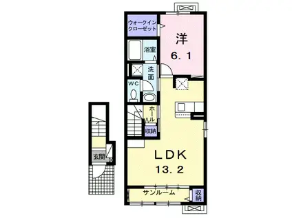 フォンテーヌIII C(1LDK/2階)の間取り写真