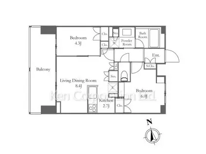 LIBRGRANT西新宿(2LDK/11階)の間取り写真