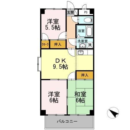 ベルハイム城山(3DK/1階)の間取り写真
