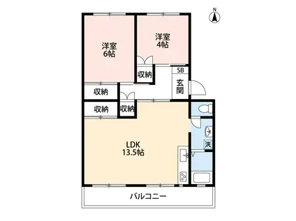 西武狭山グリーンヒル4号棟(2LDK/2階)の間取り写真