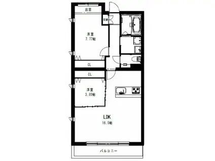 ユーフォリア御所北(2LDK/3階)の間取り写真
