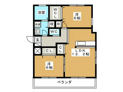 モデラート・ヴィウK(2LDK/2階)の間取り写真