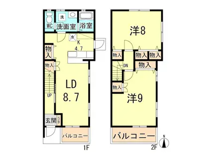 バラード夙川I(2LDK/1階)の間取り写真