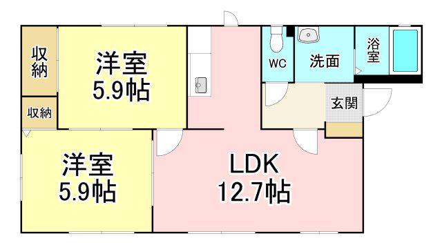 グリンヴェルB棟(2LDK/1階)の間取り写真