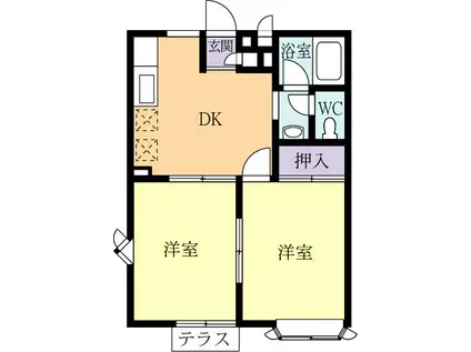ロイヤルパーク D(2DK/1階)の間取り写真