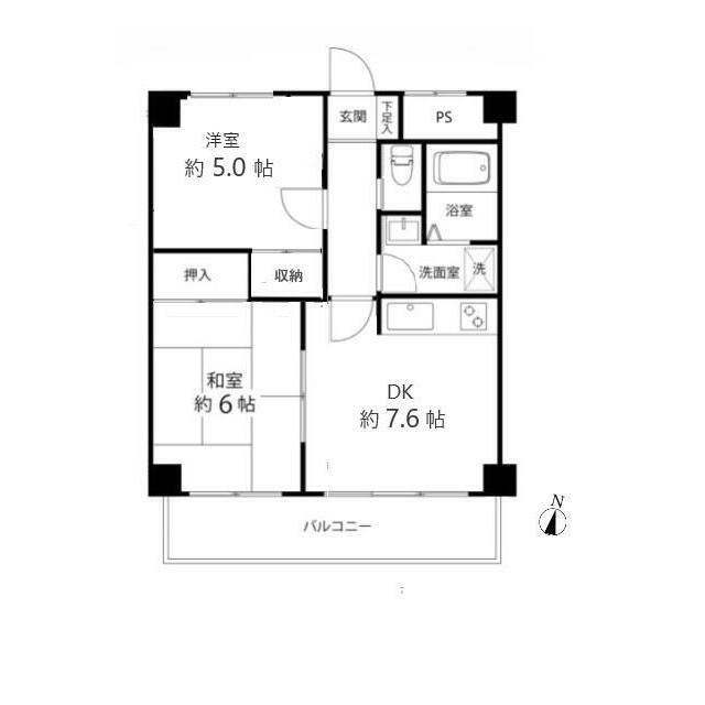 TS GARDEN藤沢長後(2DK/5階)の間取り写真