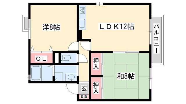 21番館 A棟(2LDK/2階)の間取り写真