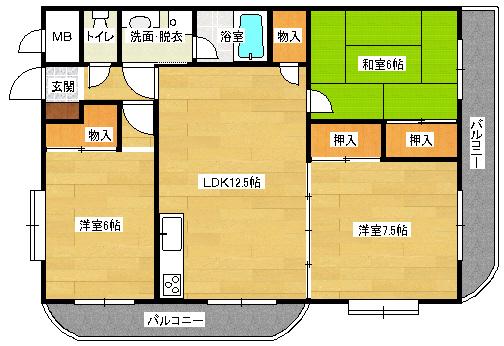 ソレアード祇園(3LDK/8階)の間取り写真