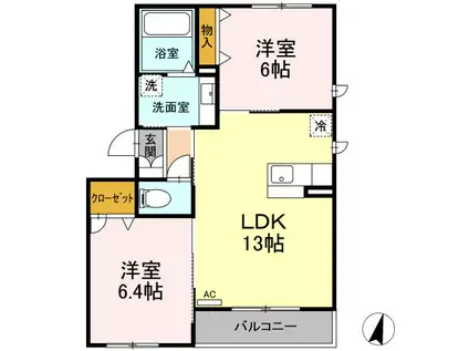 フィーコート新栄(2LDK/2階)の間取り写真