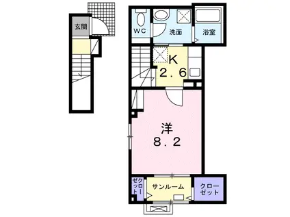 アンヴィフェコード I(1K/2階)の間取り写真