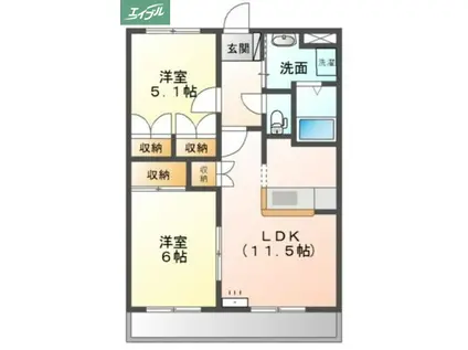 プロニティオオフク壱番館(2LDK/2階)の間取り写真