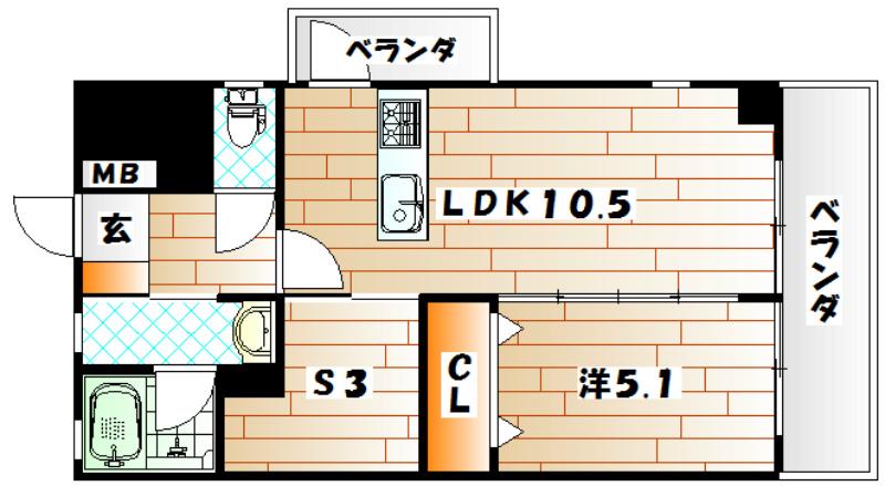 ザ・ヒルズ戸畑(1SLDK/8階)の間取り写真