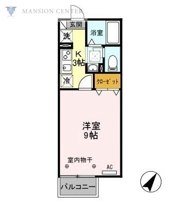 リビングカメリア B(1K/1階)の間取り写真