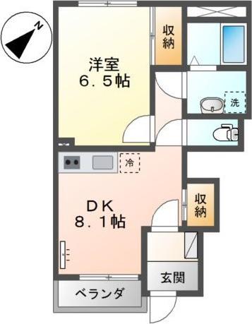 サンコートひうち B棟(1DK/1階)の間取り写真