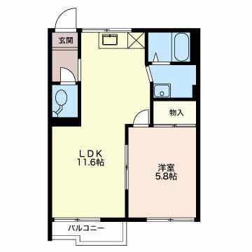 タウニーK1(1LDK/2階)の間取り写真