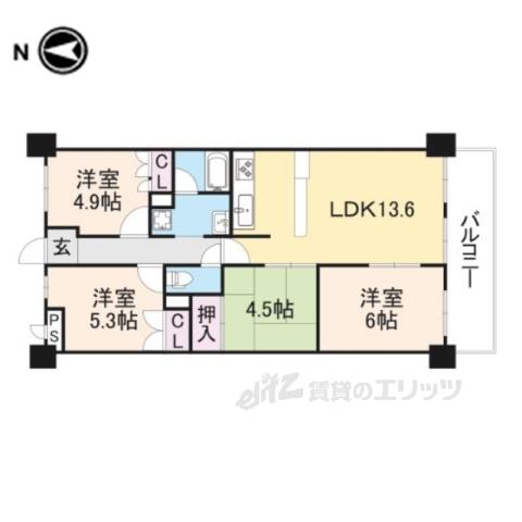 朝日プラザ八木東(4LDK/2階)の間取り写真