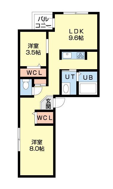ECOA厚別南(2LDK/4階)の間取り写真