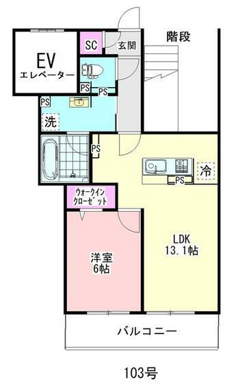 ホワイト・ローズ(1LDK/1階)の間取り写真
