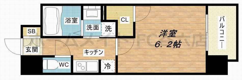 ジアコスモ京橋アクア(1K/2階)の間取り写真