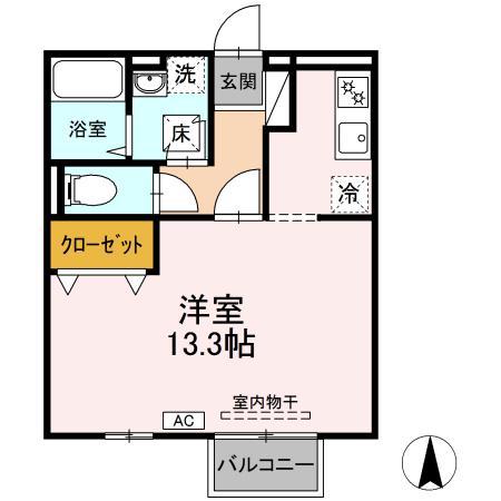 虹の奏音(ワンルーム/2階)の間取り写真