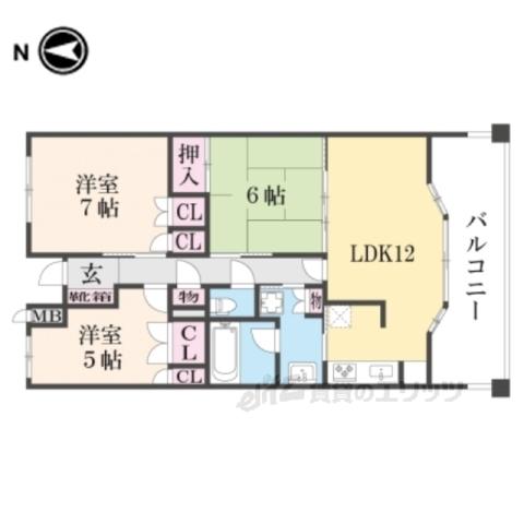 クレステージ宇治小倉プリヴィア413(3LDK/4階)の間取り写真
