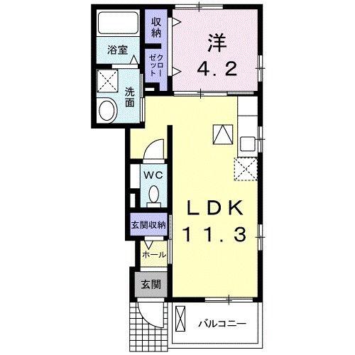 モダンハウス・ケーII(1LDK/1階)の間取り写真