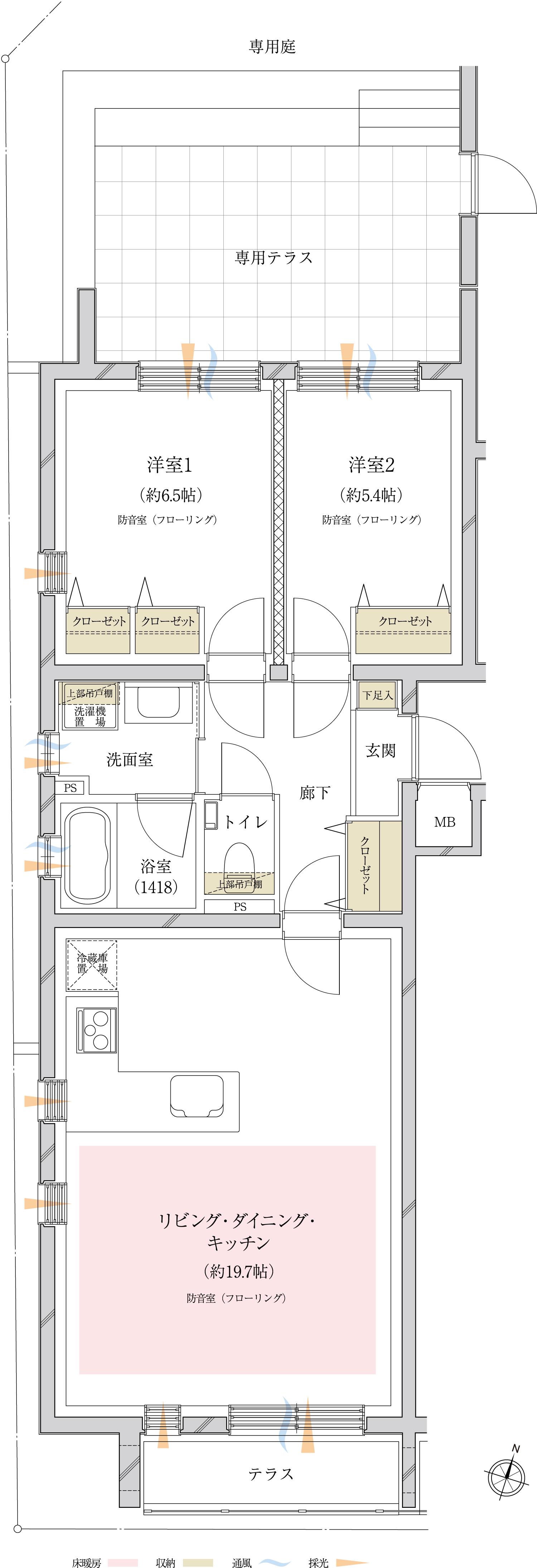 サウンドプルーフ都立大学(2LDK/1階)の間取り写真