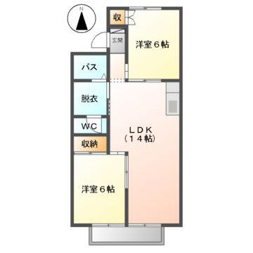 エスペラント(2LDK/2階)の間取り写真