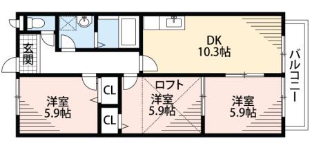 ベラディモーラ作野(3DK/2階)の間取り写真