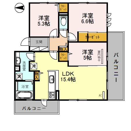 D-ROOM小田部 弐番館(3LDK/3階)の間取り写真
