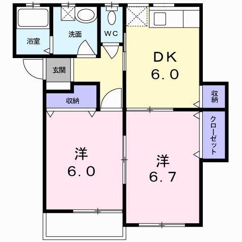 K・H・TI(2DK/2階)の間取り写真