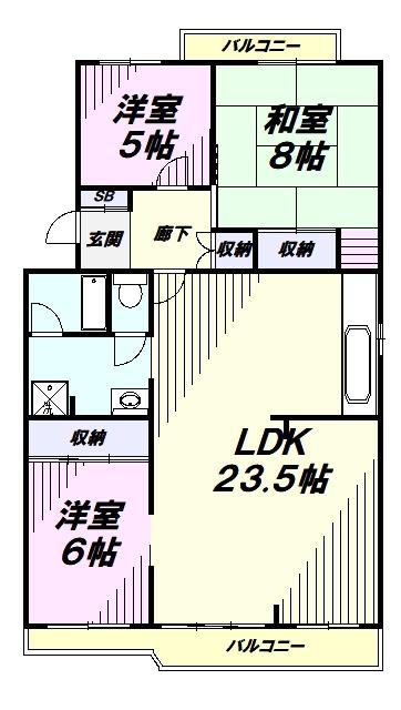 入間リバーサイド2号棟(3LDK/2階)の間取り写真