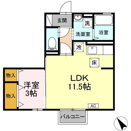 リビングタウン八橋B(1LDK/2階)の間取り写真