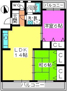 横手ビル(2LDK/2階)の間取り写真